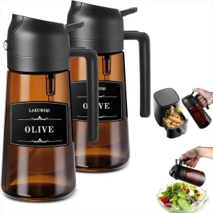2-in-1 Glass Oil Sprayer & Dispenser 470ml Olive Oil Bottle for Air Fryer BBQ UK